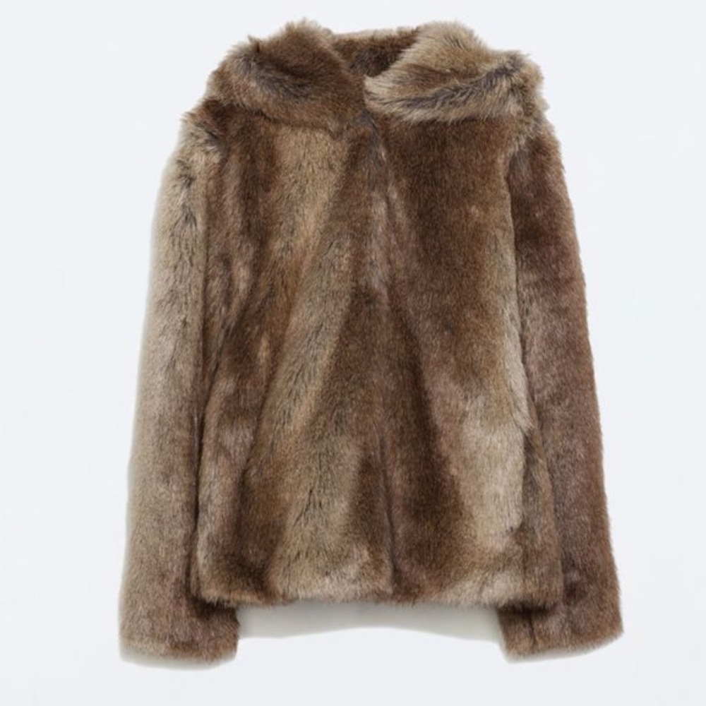 Zara Faux Fur Hooded Jacket size Small